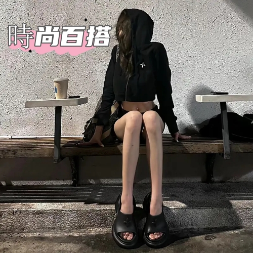 十字花厚底涼拖