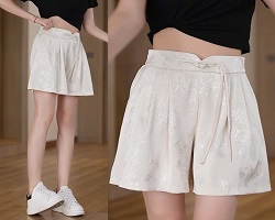 冰絲提花五分褲