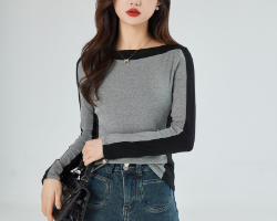 一字領修身長袖