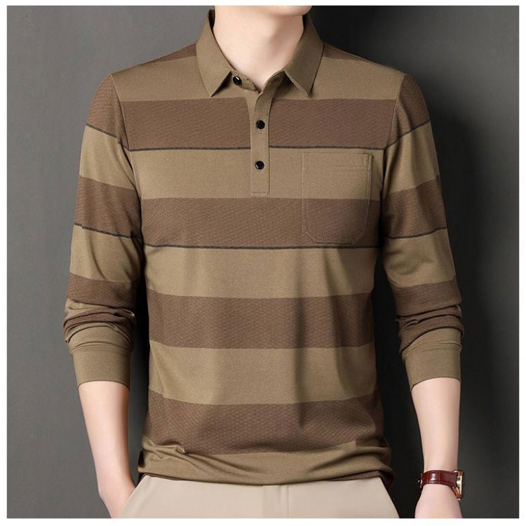 條纹翻領polo衫